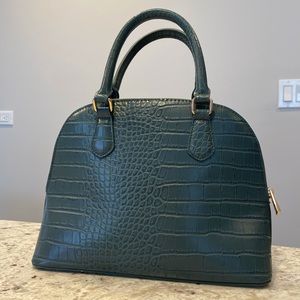 A New Day Dark Teal Dome Satchel Crossbody Bag alligator Print NWT